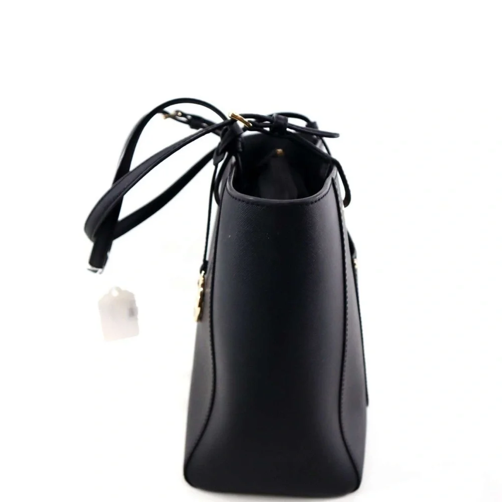 Michael Kors Black Leather Tote with Gold Accents